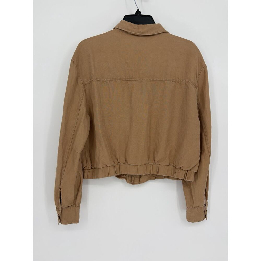 Cynthia Rowley Women's L Jacket Tan Linen Blend Utility Cropped Zip Front - Picture 2 of 7